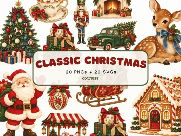 Classic Christmas Cliparts, Vintage PNG