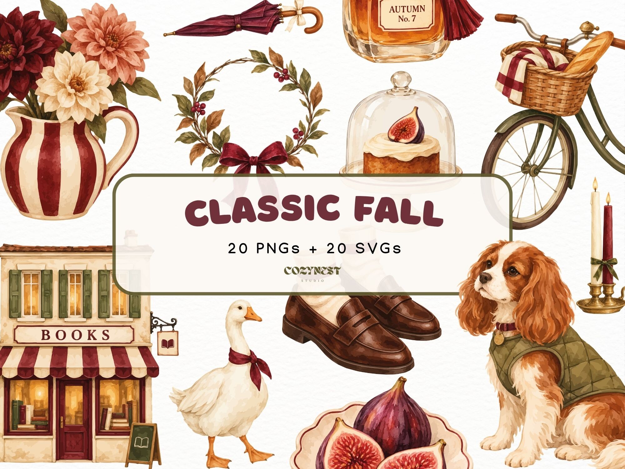 Classic Fall Clipart, British Autumn PNG