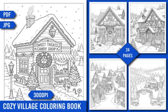 Cozy Christmas Village Coloring Pages