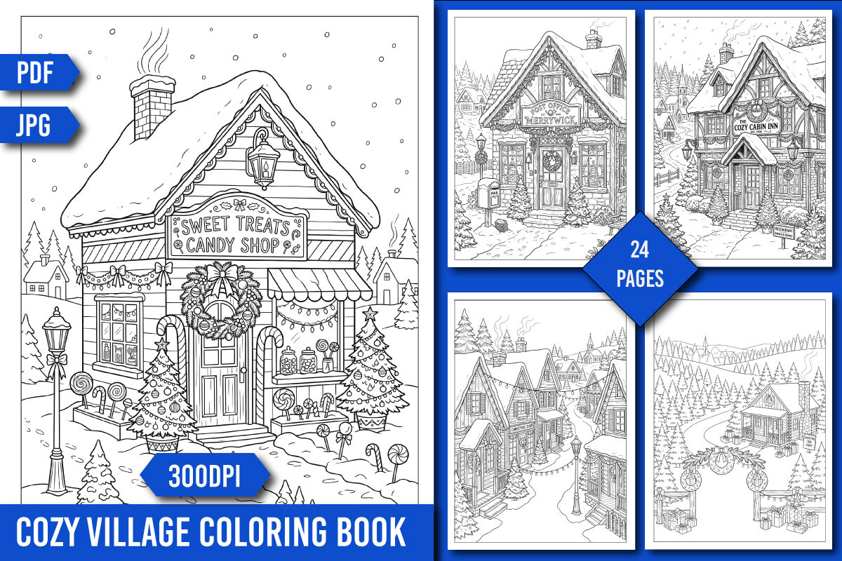 Cozy Christmas Village Coloring Pages