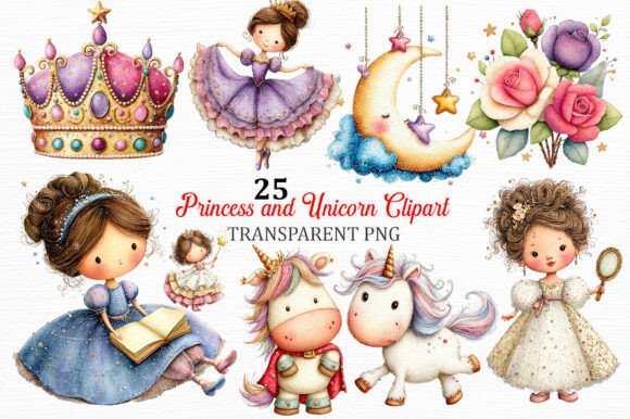 Cozy Princess and Unicorn Clipart