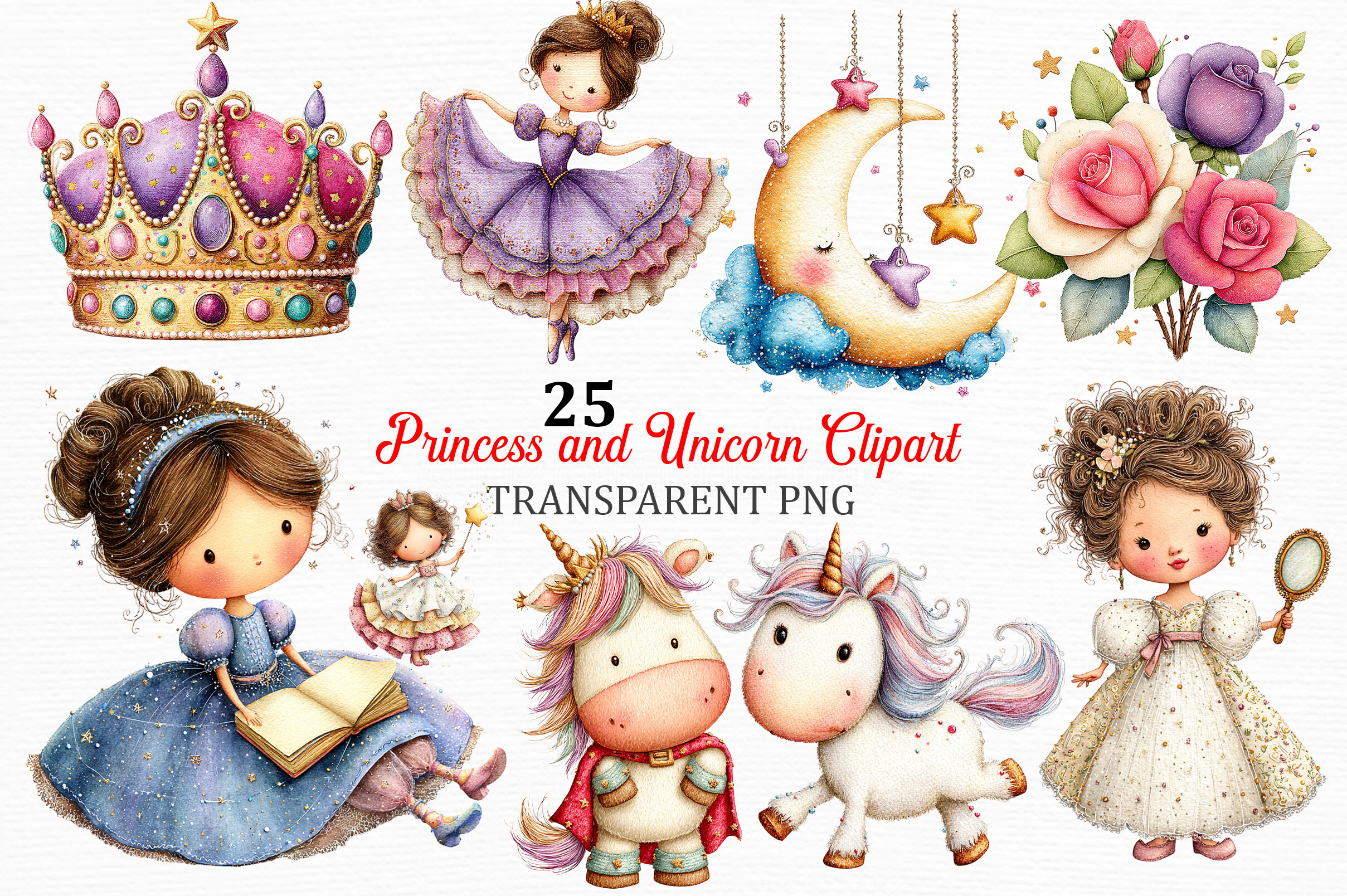 Cozy Princess and Unicorn Clipart
