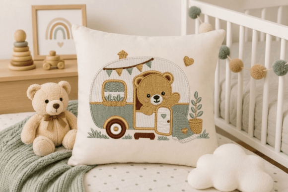 Cute Baby Bear Camping Embroidery Design