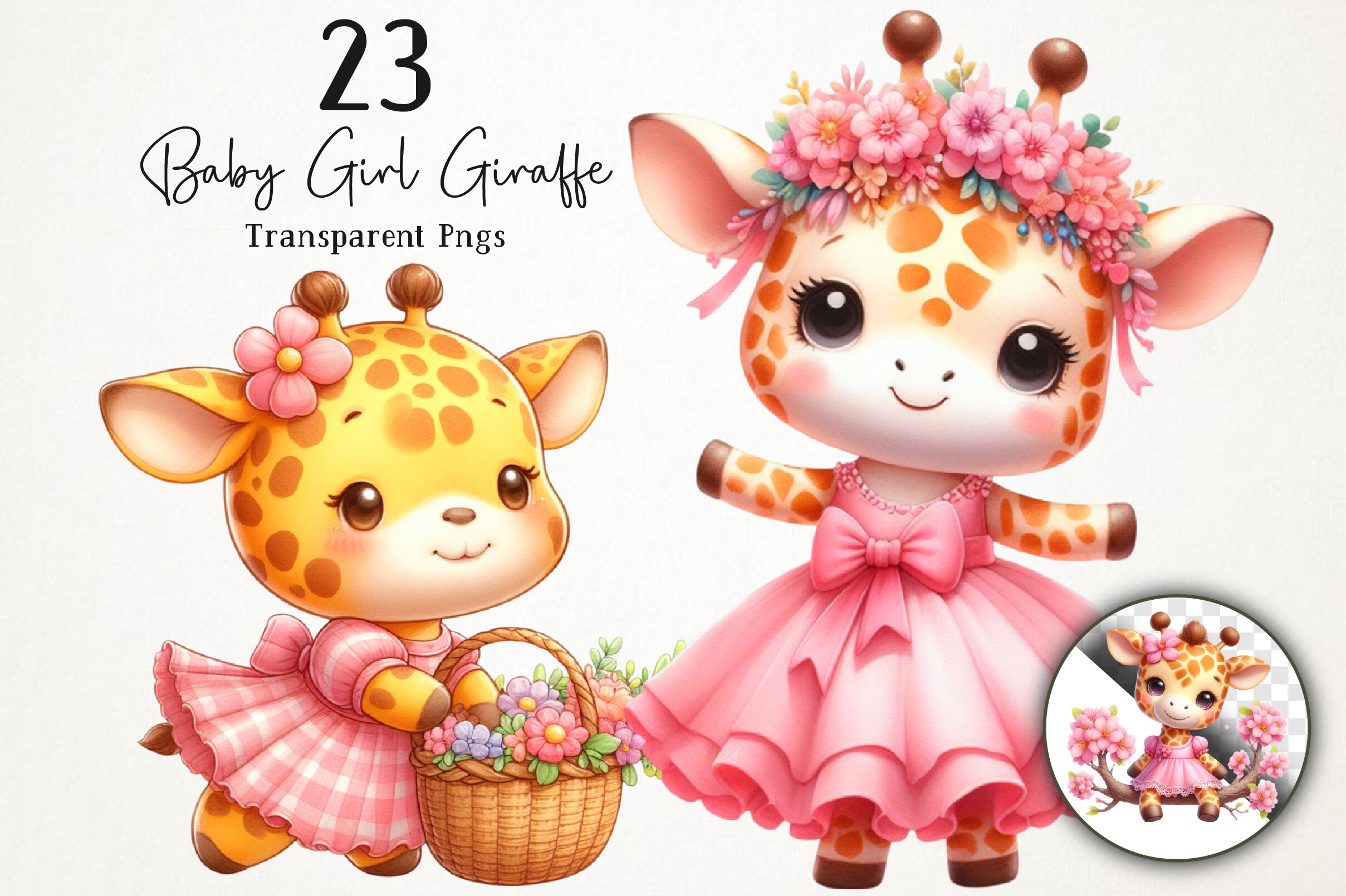 Cute Baby Girl Giraffe Clipart PNG Bundl