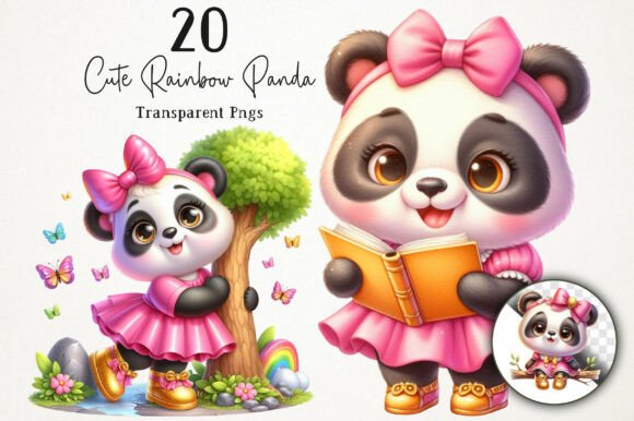 Cute Baby Girl Panda in Pink Dress PNG