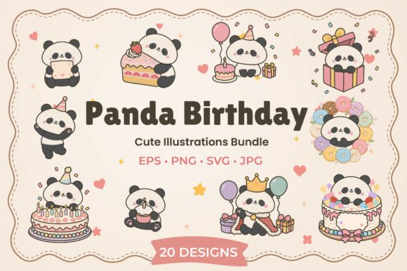 Cute Birthday Sticker Panda Illustration