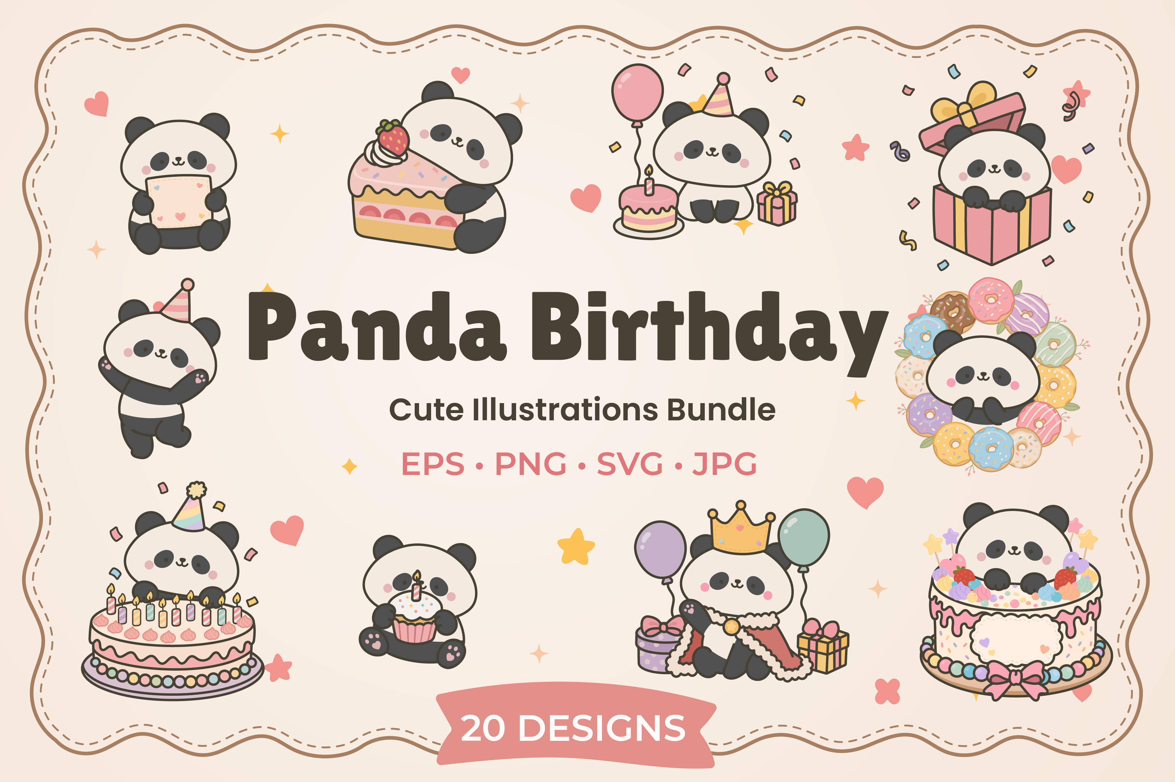 Cute Birthday Sticker Panda Illustration