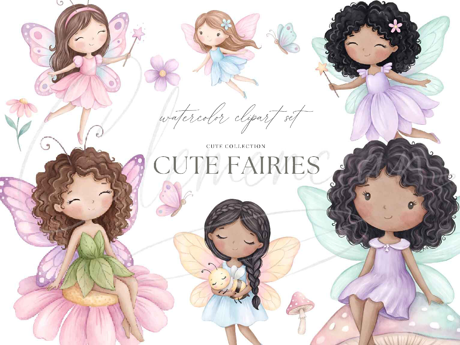 Cute Fairy Watercolor Garden Fairies