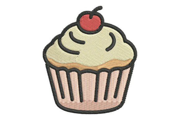 Cute Frosted Cherry Cupcake Embroidery