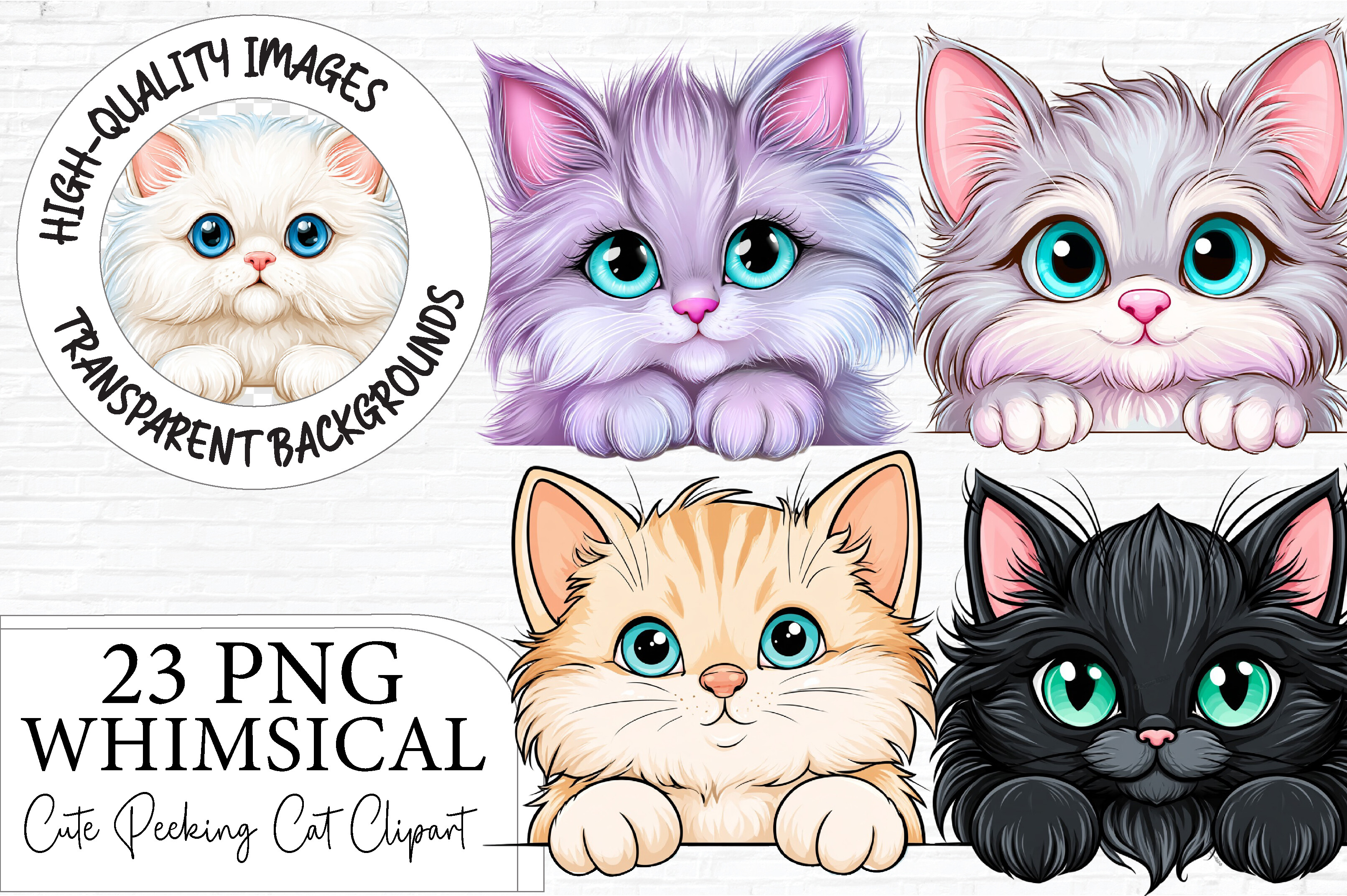 Cute Peeking Cat Clipart Bundle