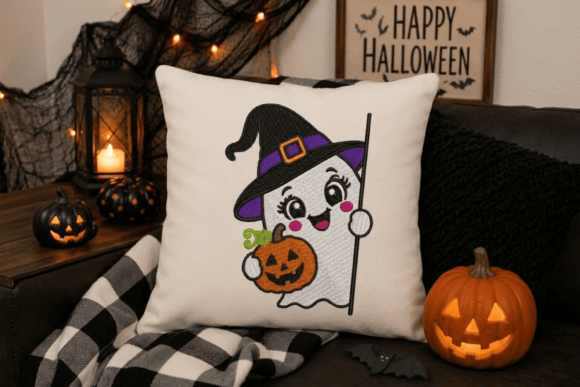 Cute Peeking Ghost Embroidery Design