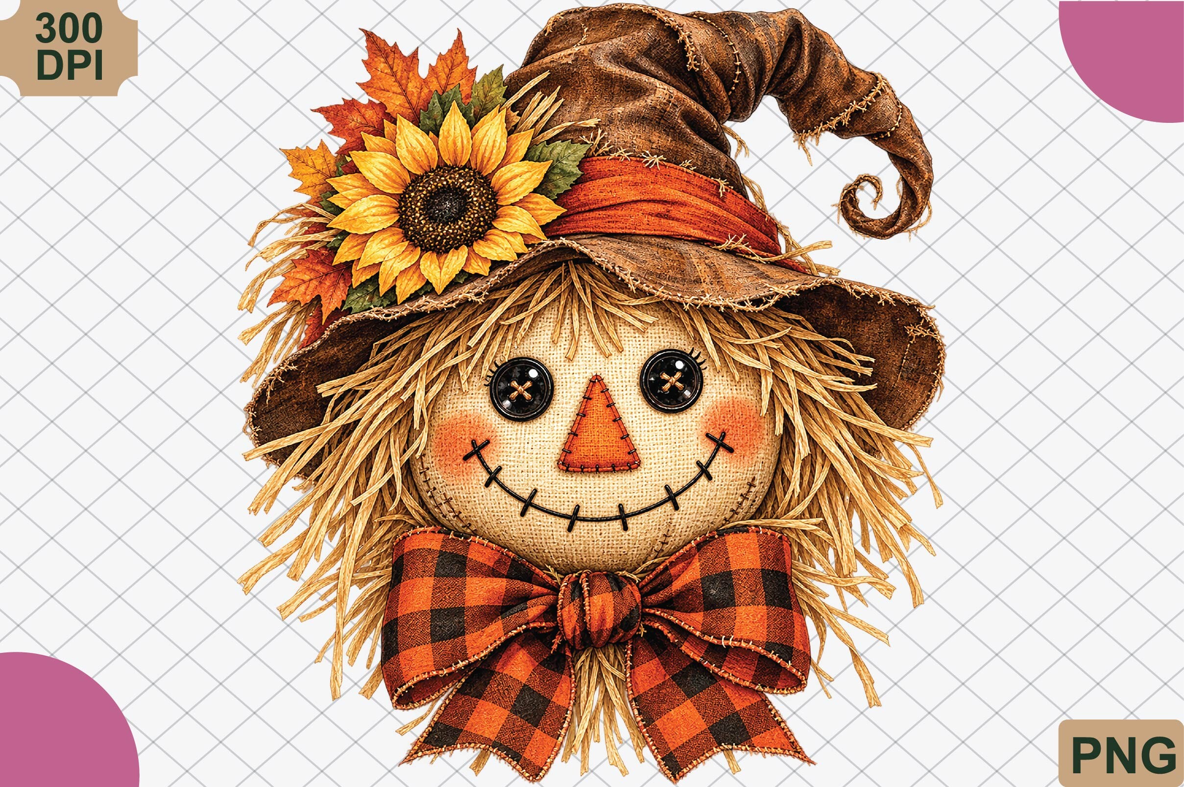 Cute Scarecrow Face Fall Sunflower PNG