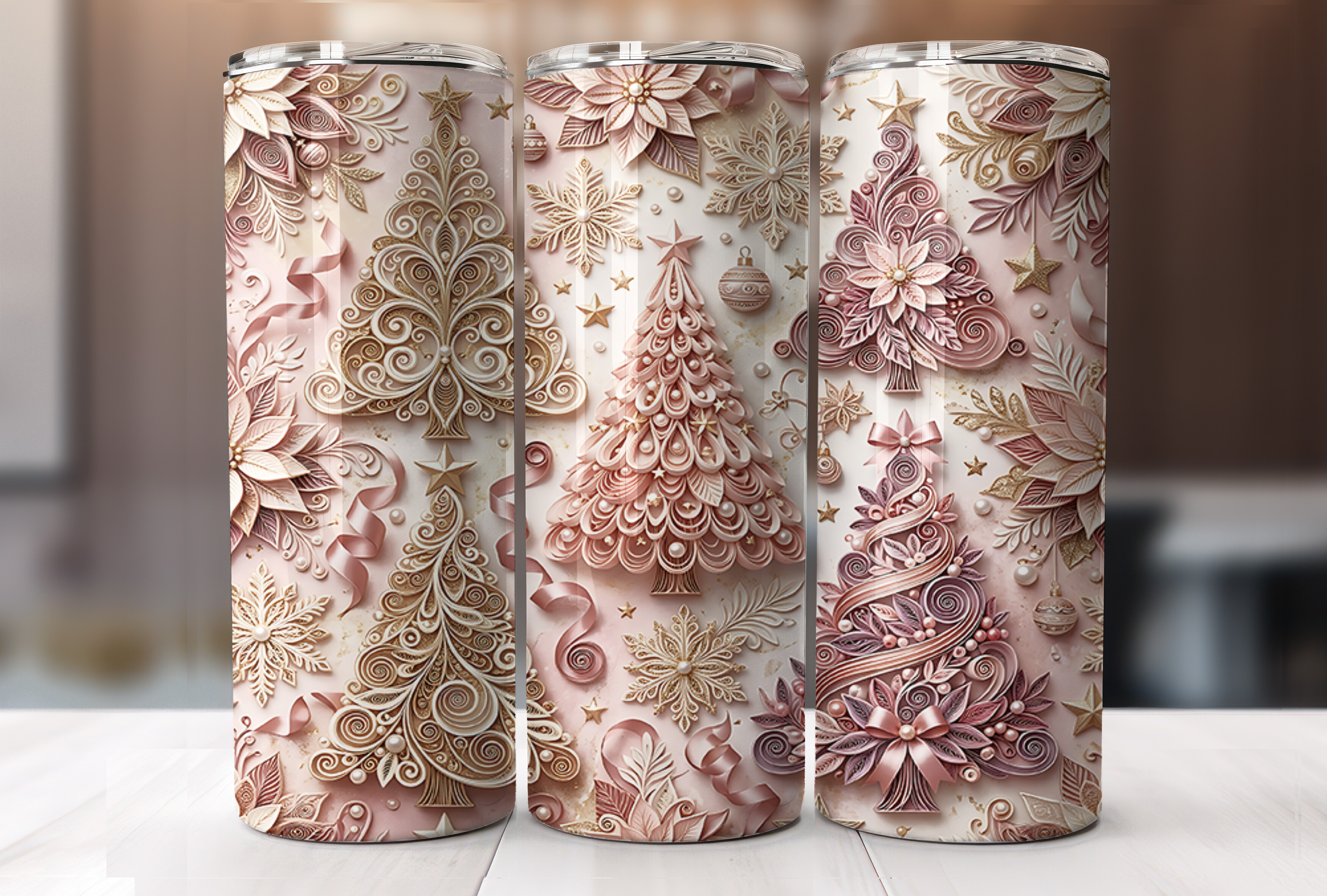 Elegant Pink Christmas Tree Tumbler Wrap