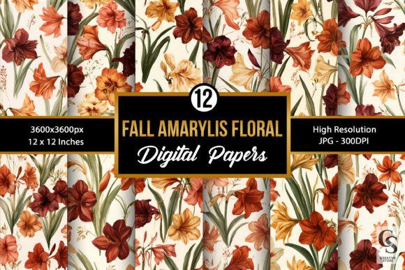 Fall Amaryllis Flowers Seamless Patterns
