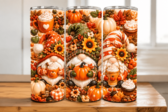 Fall Autumn Gnomes & Sunflowers Tumbler