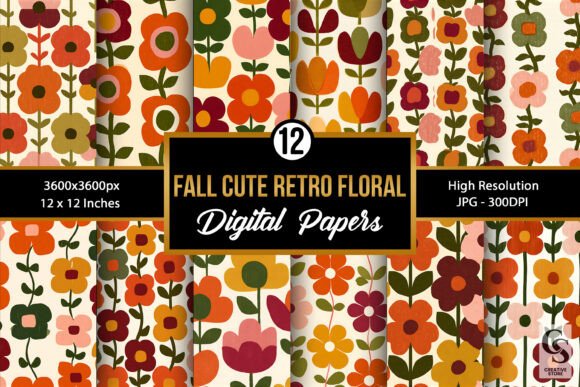 Fall Cute Retro Floral Seamless Pattern