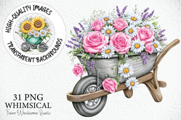 Flower Wheelbarrow PNG Bundle