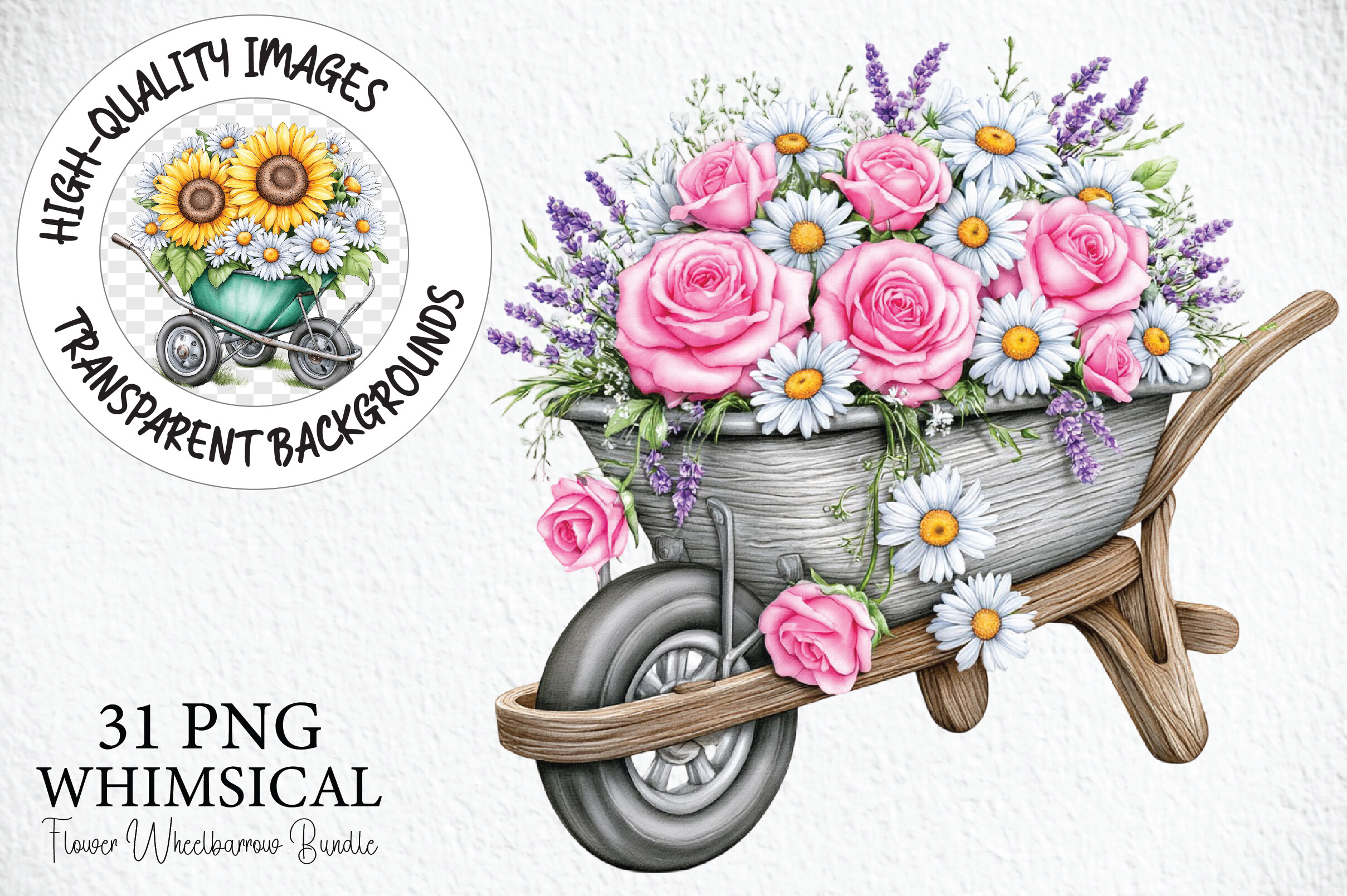 Flower Wheelbarrow PNG Bundle