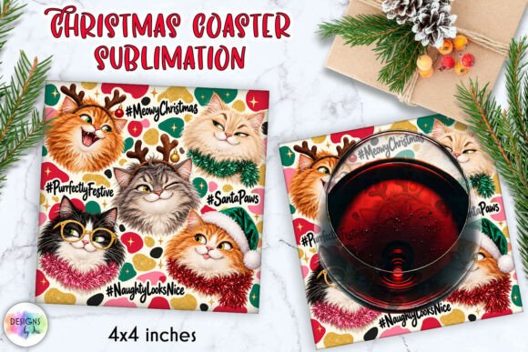 Funny Christmas Cat Coaster