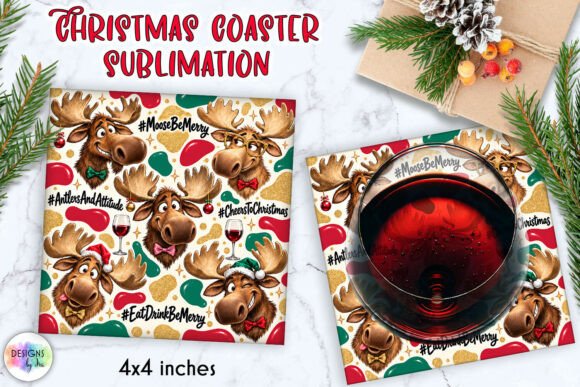 Funny Christmas Moose Coaster