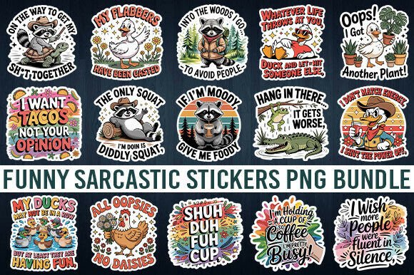 Funny Sarcastic Stickers Png Bundle