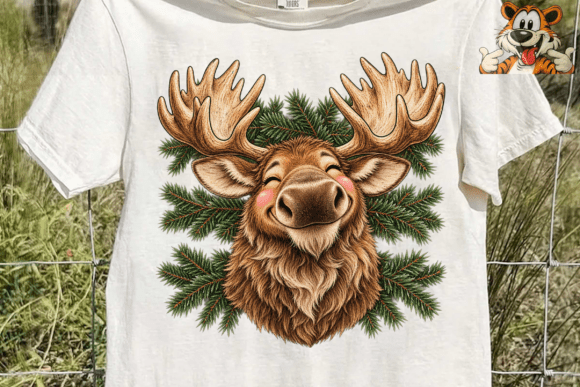 Happy Moose Pine Wreath PNG Shirt Design