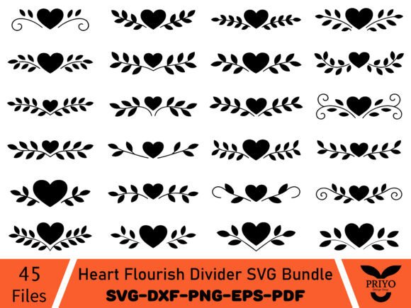 Heart Flourish Divider SVG Bundle