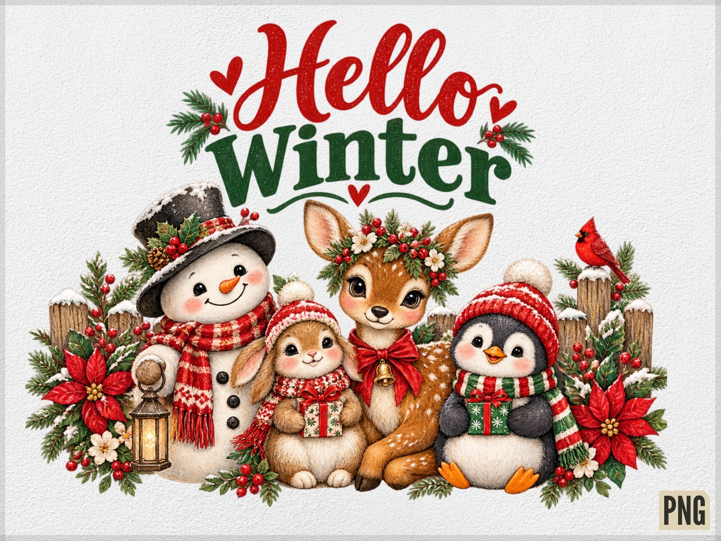Hello Winter Backround Hello Winter Snowman Family PNG, Cute Ch Graphic by Camel Muse ...