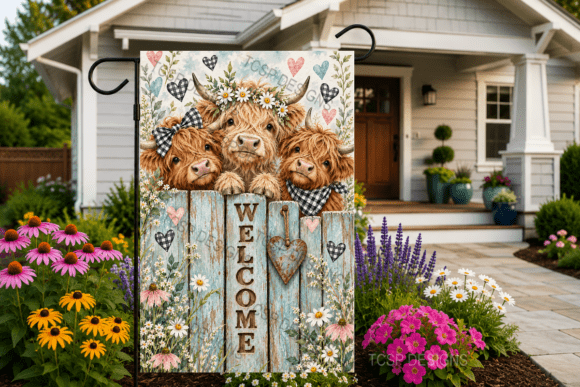 Highland Cow Trio Welcome Garden Flag