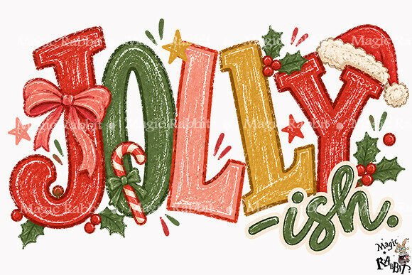 Jolly Ish Christmas Retro Typography PNG Graphic Illustrations By Magic Rabbit