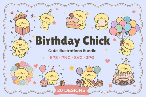 Kawaii Chick Birthday Doodle