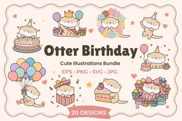Kawaii Otter Birthday Sticker