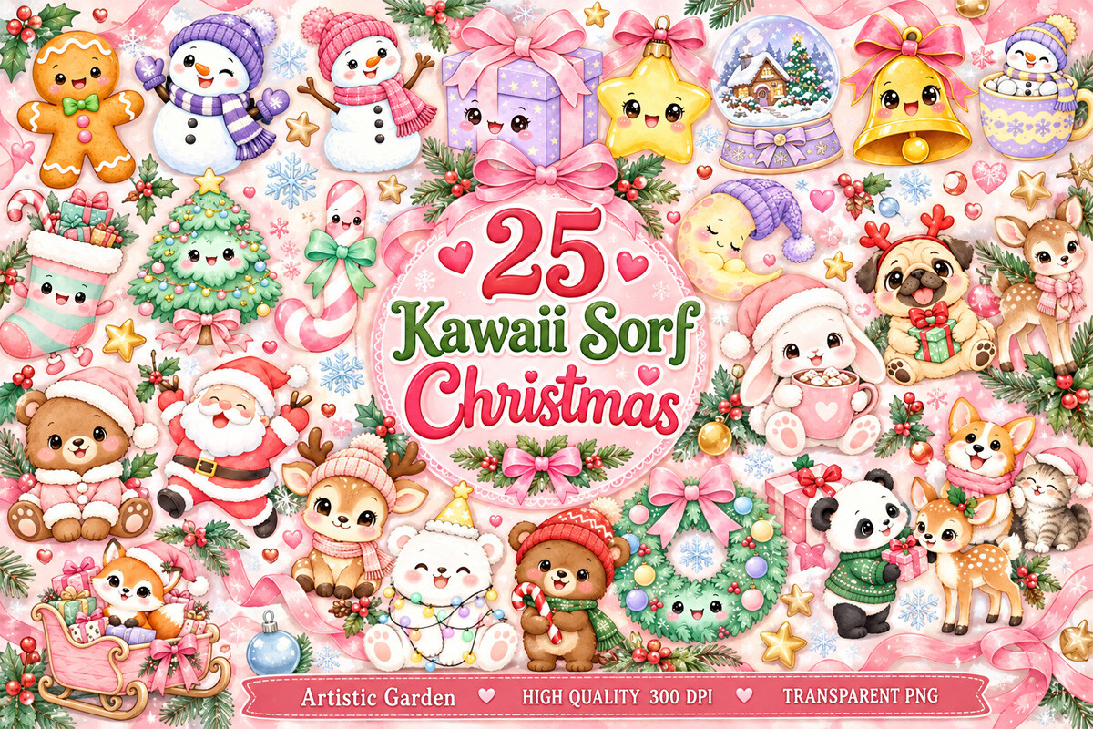 Kawaii Sorf Christmas Clipart Bundle