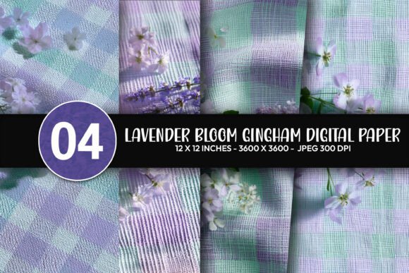 Lavender Bloom Gingham Digital Paper