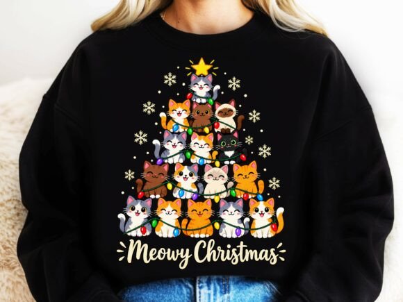 Meowy Christmas Cats Pun Kawaii PNG.