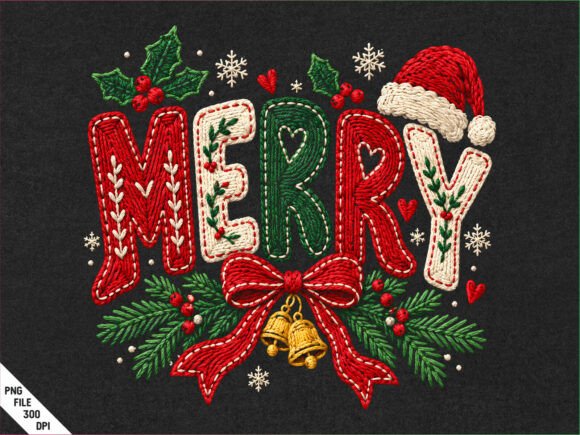 Merry Christmas Knitted Lettering PNG