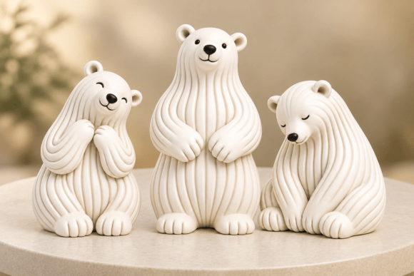 Minimalist Polar Bear Trio STL – 3D Printable Arctic Decor Set - Image 1