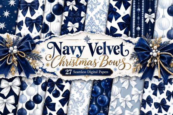 Navy Velvet Christmas Bows