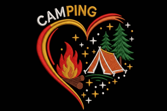 Outdoor Camping Embroidery Design