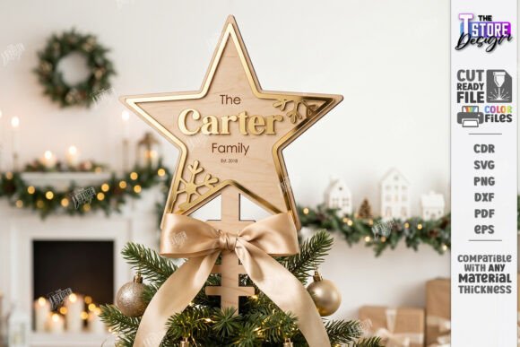 Personalized Christmas Tree Topper Star Corte a Laser Por The T Store Design