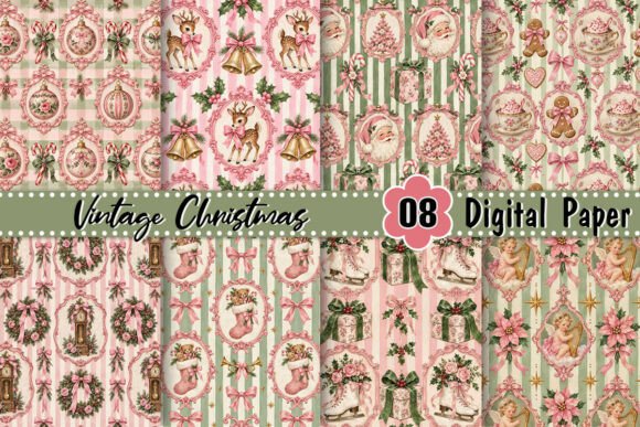 Pink Vintage Christmas Digital Paper