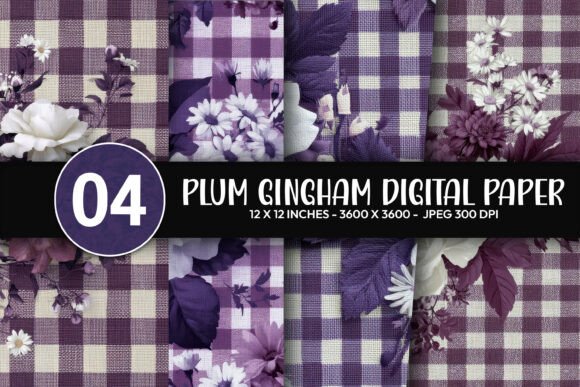 Plum Gingham Digital Paper