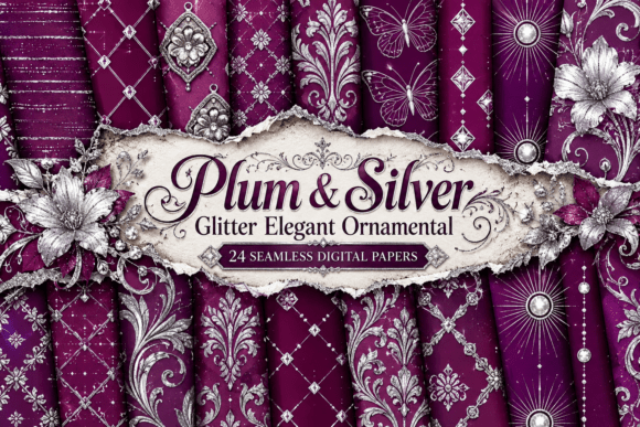 Plum & Silver Glitter Elegant Ornamental