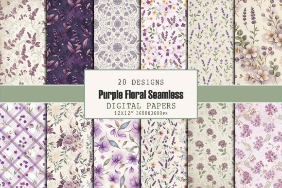 Purple Floral Seamless Pattern Bundle