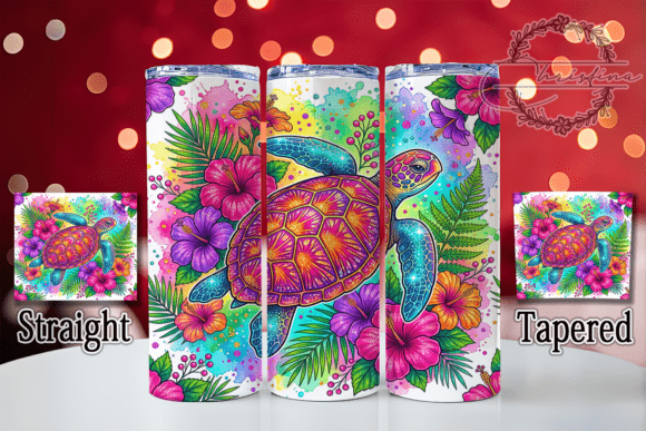 Rainbow Sea Turtle Floral 20oz Tumbler