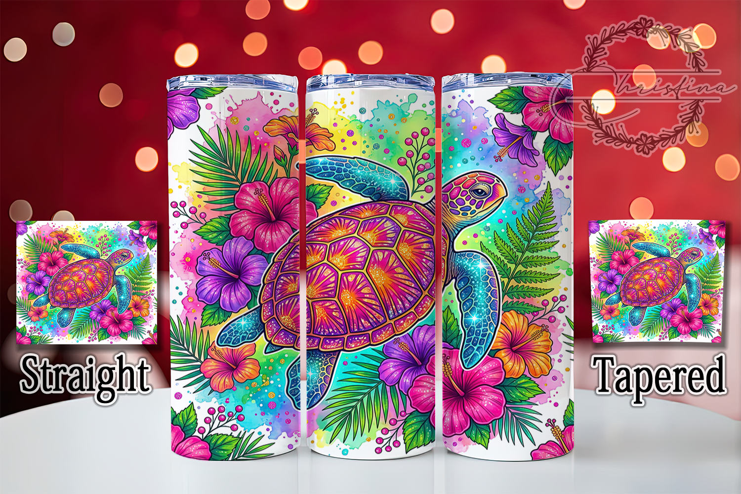 Rainbow Sea Turtle Floral 20oz Tumbler