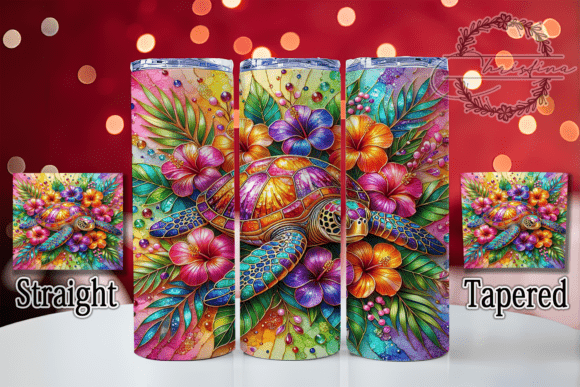 Rainbow Sea Turtle Floral 20oz Tumbler