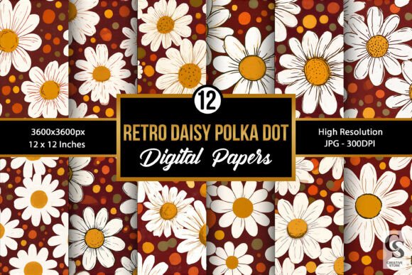 Retro Daisy Polka Dots Seamless Pattern,
