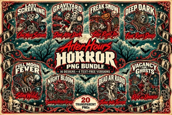 Retro Halloween Horror PNG Bundle
