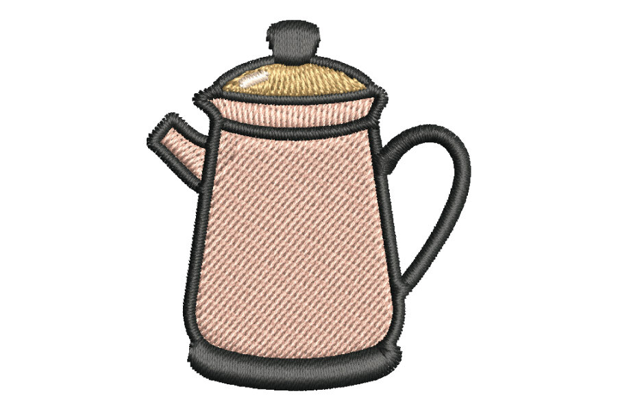 Retro Teapot Rustic Kitchen Embroidery